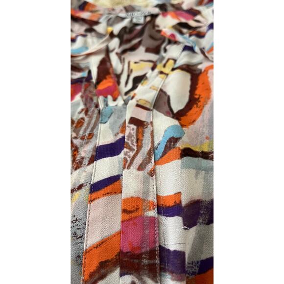 NIC+ZOE V-NECK LONG SLV TIE & KEYHOLE BLOUSE, WOMENS, XL, MULTICOLORED ABSTRACT - Picture 4 of 11